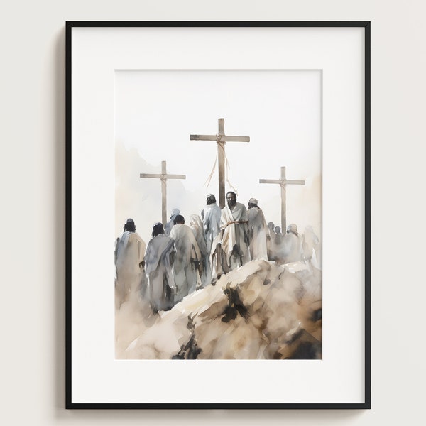 Three Crosses, The Crucifixion, Judaea, Bible Art, Jesus on the Cross, Jesus painting, Jesus print, Jesus wall art, Bible art, home decor