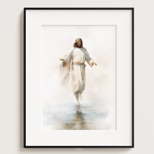 Jesus Walking on Water, Digital Print Download, Watercolour Wall Art, Jesus Printable Wall Art, Bible Christian Gift, Boho Art, Jesus Art