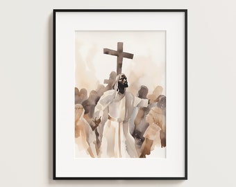 Black Jesus Cross, Jesus Portrait, Jesus painting, Jesus print, Jesus art, Jesus wall art, Jesus Watercolour, Jesus Boho, African Art