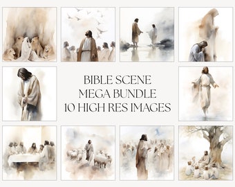 Impressions d'art aquarelle Jésus, Mega Bundle Histoire de la Bible (téléchargement numérique)