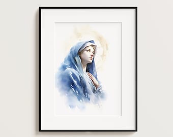 Virgin Mary Watercolor Art, Catholic Gift (Digital Download)