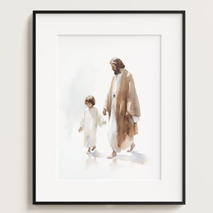 Christ with Boy, Jesus Portrait, Jesus painting, Jesus print, Jesus art, Jesus wall art, Jesus faceless, Jesus watercolor, home decor