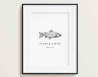 Fishers of Men, Scripture, Mathew 4, Christian Wall Art, Bible Verse Wall Art, Vintage Sailboat Printable, Wall Art, Fish Aesthetic