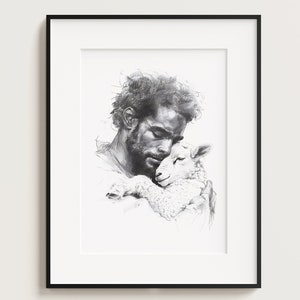 Jesus and Lamb, Jesus and the Lost Lamb, Jesus Wall Art, God Poster Print, Jesus Printable, LDS Art Jesus Leaves the 99, Bible Art Printable