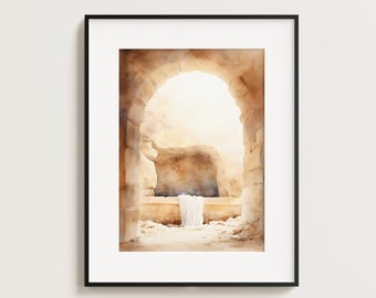 He Is Risen, The Tomb Is Empty, Luke 24, Jesus Leaving the Tomb, Print Art, Christian Art, The Resurrected Lord, Shroud of Turin, Easter