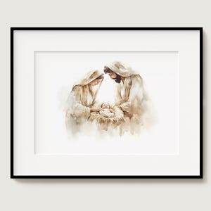 Baby Jesus in the Manger, Nativity Landscape, Digital Print, Watercolor Jesus Wall Art, Christmas Bible Art, Christian Home Decor Artwork