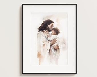 Black Jesus Holding Child Art Print (Digital Download)