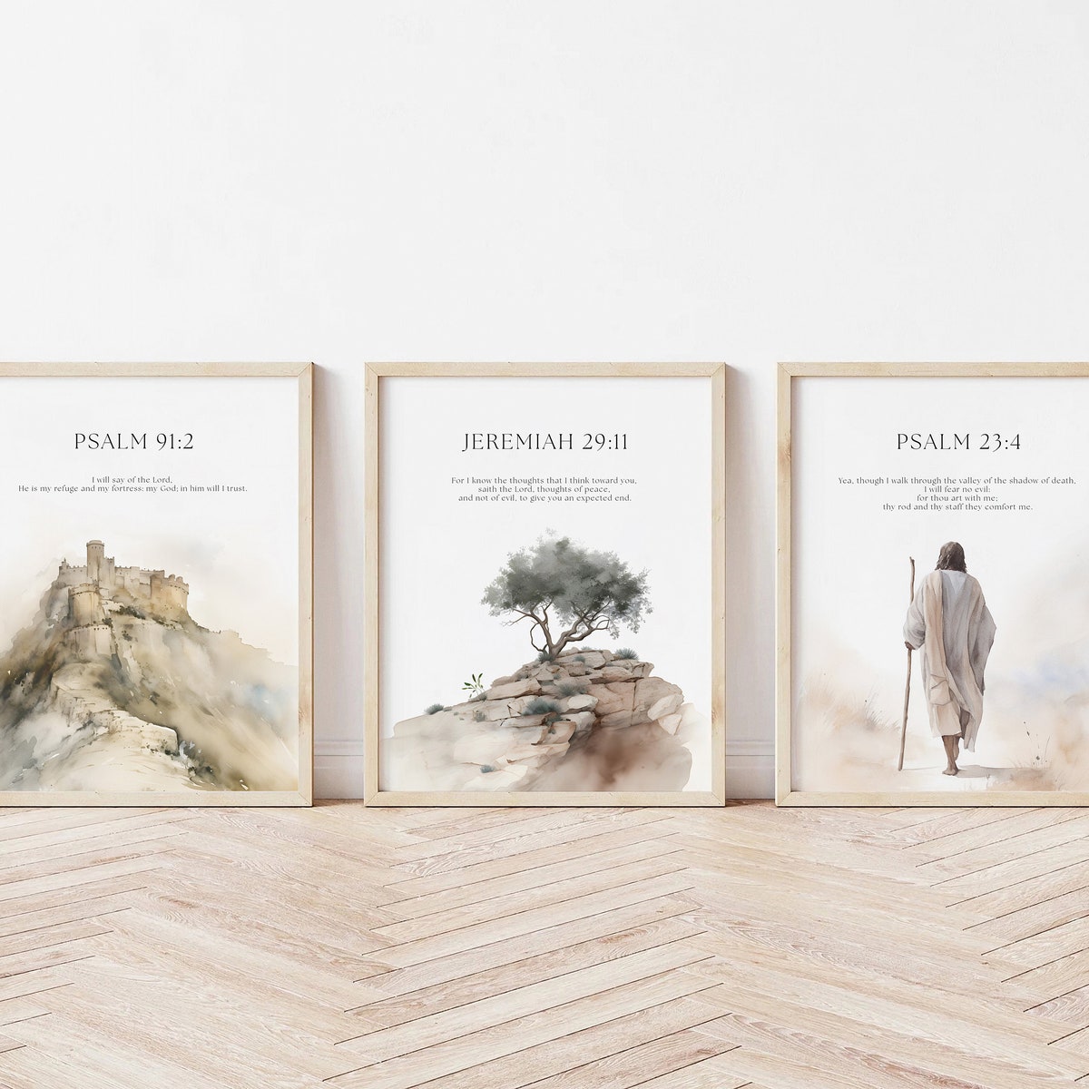 Set of 3 Bible Verse, Psalm 23 4, Jeremiah 29 11, Psalm 91 2, Jesus Painting, Print, Jesus Portrait, Jesus Wall Art, Inspirational Quotes - Etsy