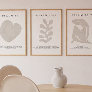 Set di 3 Salmi, stampe cristiane neutre, poster cristiani beige per mostre, decorazioni cristiane moderne, stampe floreali cristiane
