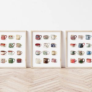 3er Set Weihnachtstassen Wandkunst, Kaffeetasse Druck, Tassenkunst, Aquarell Malerei, Küche Weihnachten, Teetassen, Kunstliebhaber Geschenk, Wohnkultur