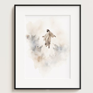 Jesus rising into Heaven, Digital Print Download, Watercolour Wall Art, Jesus Printable Wall Art, Bible Christian Gift, Boho Art, Jesus Art