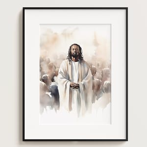 Black Jesus Praying, Jesus Portrait, Jesus painting, Jesus print, African Art, Jesus wall art, Jesus Watercolour, African Art,