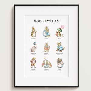 Peter Rabbit Classic, Beatrix Potter, God Says I Am, Biblical Affirmations, Christian Nursery Decor, Download, Scripture, Bible Verses