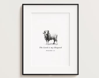 The Lord Is My Shepherd, Psalm 23 Scripture Wall Art, Christian Wall Art, Vintage Bible Verse Print, Christian Home Decor, Digital Download
