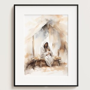 Mary Holding Baby Jesus, Nativity Scene, Birth of Jesus, Christmas Art, Bible Art, Bible Scene, Bible painting, Christian wall art, Decor