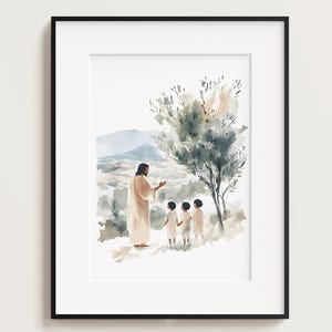 Jesus Teaching Child, Jesus Portrait, Jesus painting, Jesus print, Jesus art, Jesus wall art, white Jesus, Jesus watercolor, home decor
