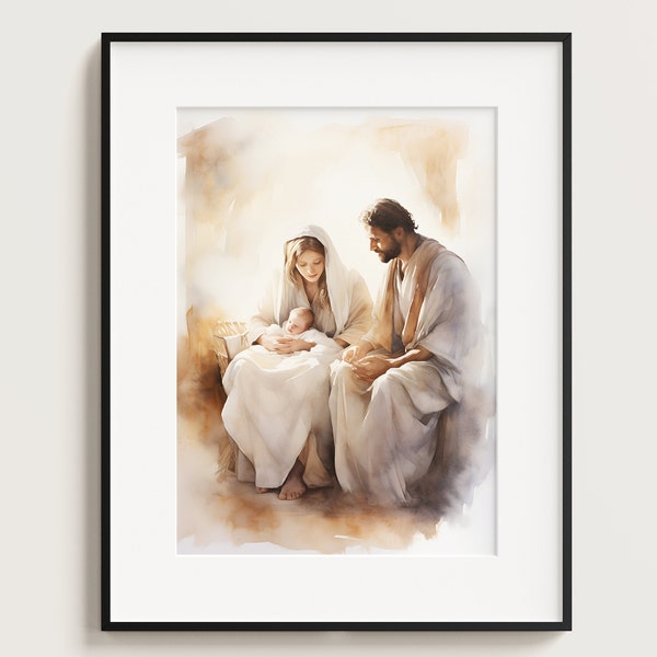 Mary, Joseph, Baby Jesus, Nativity Scene, Birth of Jesus, Christmas Art, Bible Art, Bible Scene, Bible painting, Christian wall art, Decor