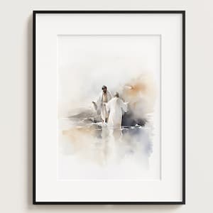 Jesus Baptism by John, Digital Print Download, Watercolour Wall Art, Jesus Printable Wall Art, Bible Christian Gift, Boho Art, Jesus Art