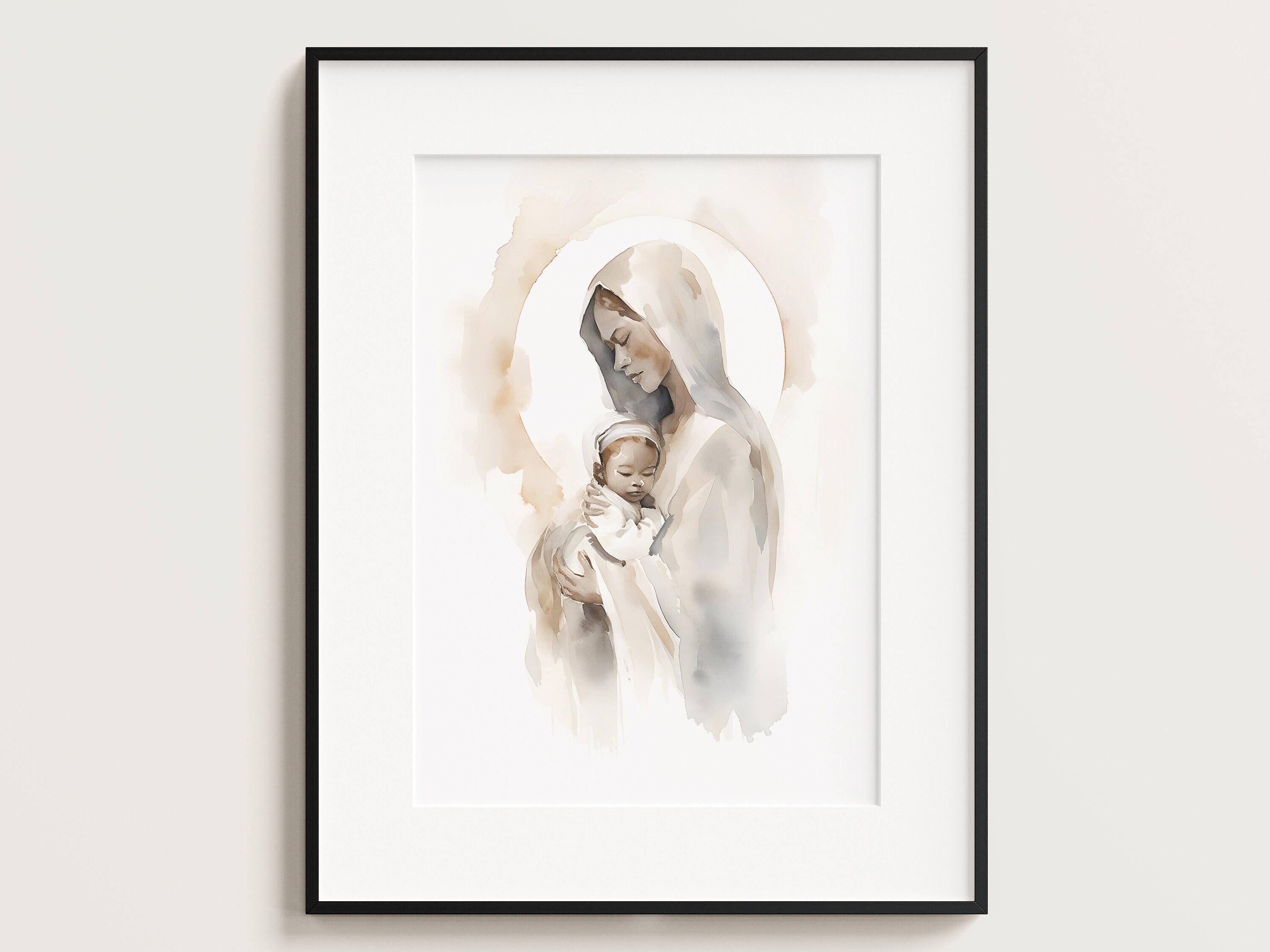 The Virgin Mary and Baby Jesus, Virgin Mary Art, Catholic Art, Catholic Mom Gift, Catholic gift, Wall printable Art, Christian Art