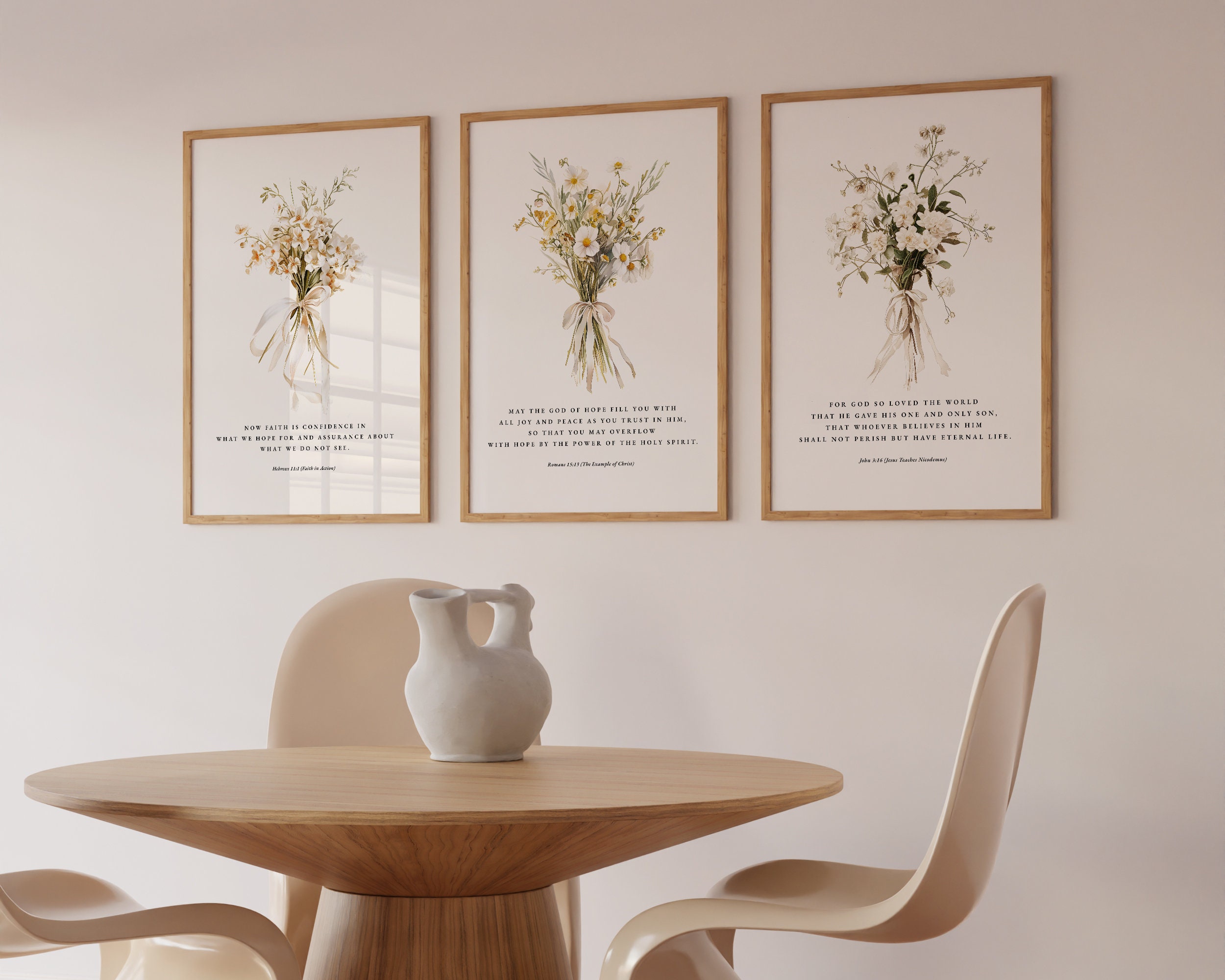 Set of 3 Floral Bible Verse Prints, Christian Wall Art (digital ...