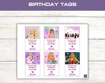 Printable Birthday Party Favor Tag, Taylor Swift Birthday, Eras Birthday Party Favor, Taylor Swift Thank You, Swiftie, In My Birthday Era