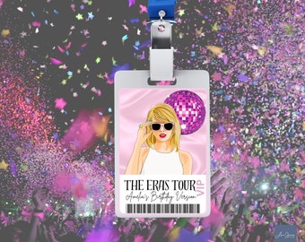 Badge Pass VIP Party, Disco in my époque, Pass fête d'anniversaire fille, Badge Vip de l'époque, Badge de cordon, Modifiable, numérique, Anniversaire Swiftie