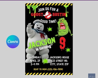 Ghostbusters Birthday Invitation, Ectomobile, Slimer, Boys Birthday, Printable Birthday Invitation Decor, Editable Invite, Electronic Invite