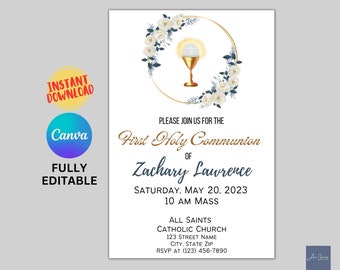 First Communion Invitation, 1st Holy Communion Invitation Template, Printable 1st Communion Invite, Editable Card, Editable Invite, Boys