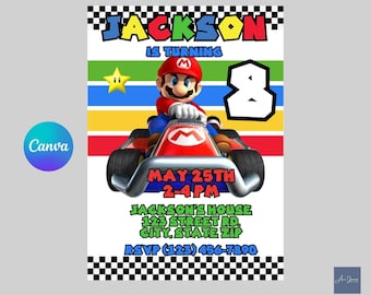 Faire-part de Mario pour garçon ou fille, carte d'anniversaire modifiable de Mario Invite, invitation de fête d'anniversaire de Mario fête d'anniversaire de Super Bros Mario