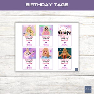 Printable Birthday Party Favor Tag, Taylor Swift Birthday, Eras Birthday Party Favor, Taylor Swift Thank You, Swiftie, In My Birthday Era image 1