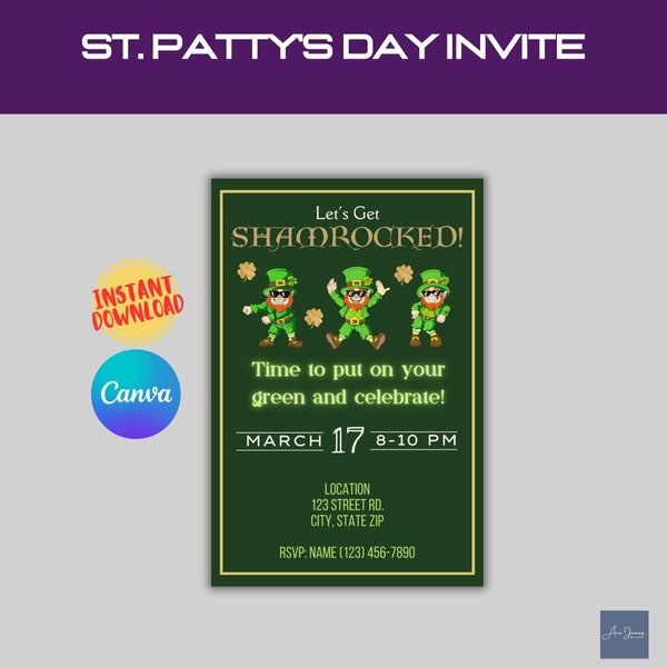 St. Patrick's Day Party Invitation Template, Luck of the Irish Party Invite, St. Patrick's Day Holiday Party Invitation Let's Get Shamrocked