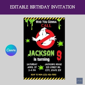 Ghostbusters Birthday Invitation, Ectomobile, Slimer, Boys Birthday, Printable Birthday Invitation Decor, Editable Invite, Electronic Invite image 1