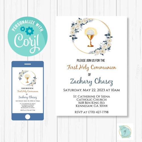 Editable First Holy Communion Invitation Template Communion Etsy