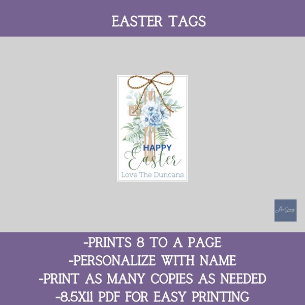 Easter Gift Tags Basket Tags Easter Christian Tag He Is Risen Easter Blessings Tag Printable Floral Cross Tag Catholic Tag Easter Bunny Tag