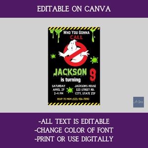 Ghostbusters Birthday Invitation, Ectomobile, Slimer, Boys Birthday, Printable Birthday Invitation Decor, Editable Invite, Electronic Invite image 2