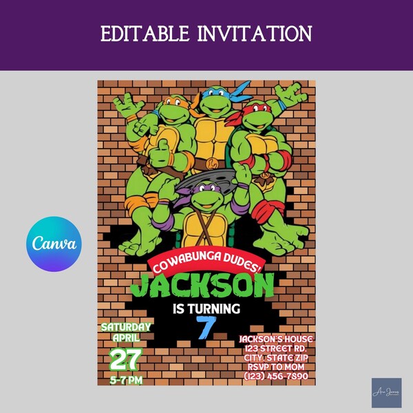 Ninja Turtle Invitation Turtle Birthday Invitation Ninja Turtle Invitation Superhero Invitation Editable Invitation Kids Birthday Invitation