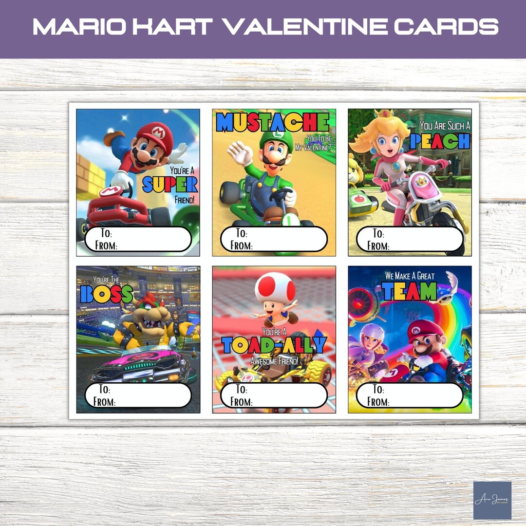 Kids Valentine MARIO KART Valentine Cards Valentine Day Cards Video