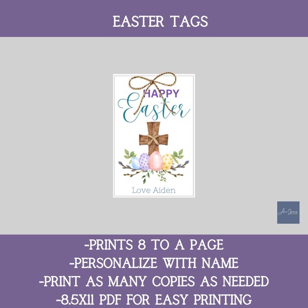 Easter Gift Tags Basket Tags Easter Christian Tag He Is Risen Easter Blessings Tag Printable Floral Cross Tag Catholic Tag Easter Bunny Tag