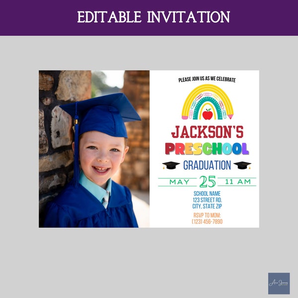 Editable Preschool Graduation Invitation PreK Announcement Party Invite Preschool Electronic Template Editable Printable Template Class 2024