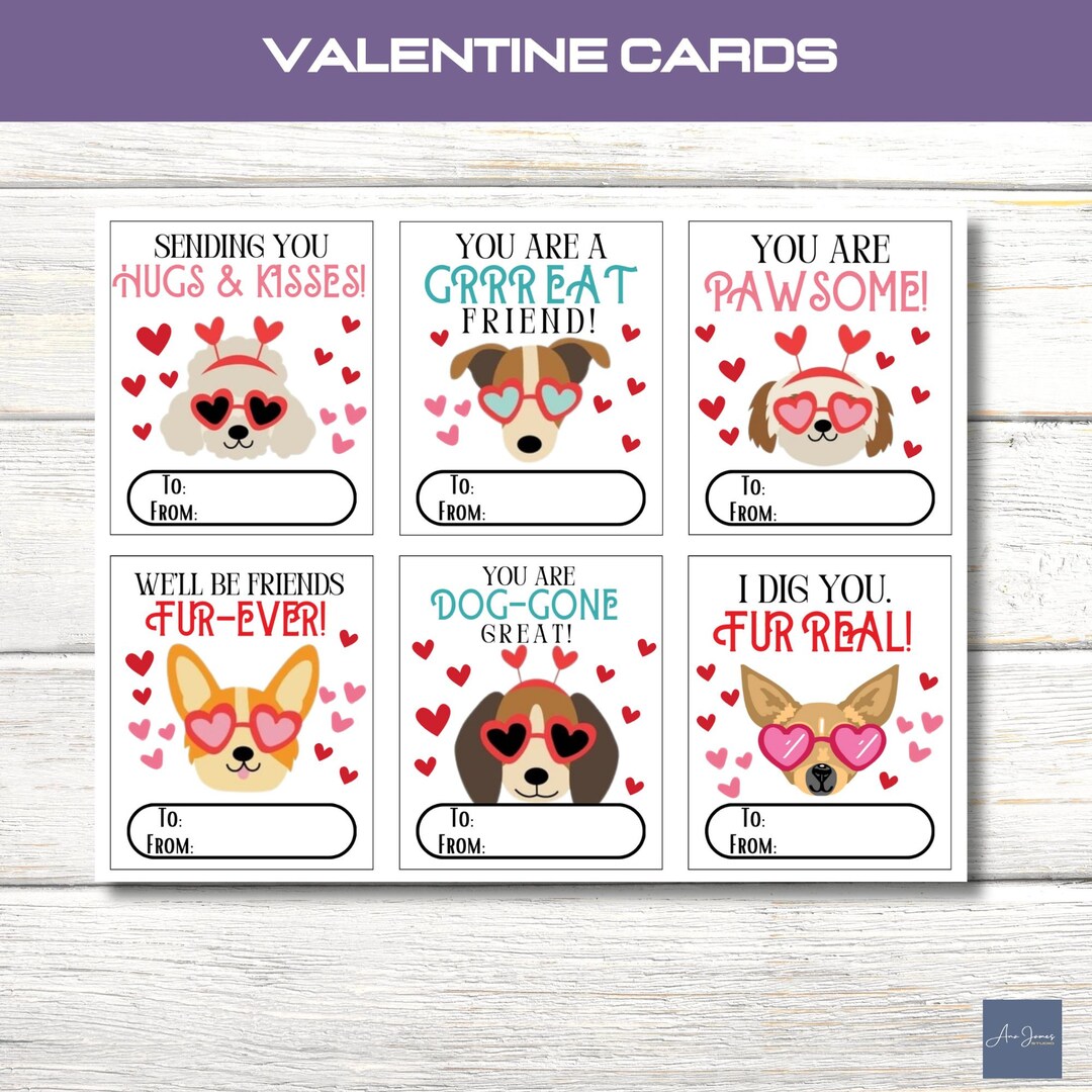 Printable Dog Valentine's Day Cards, Classroom Valentine's Day Cards ...