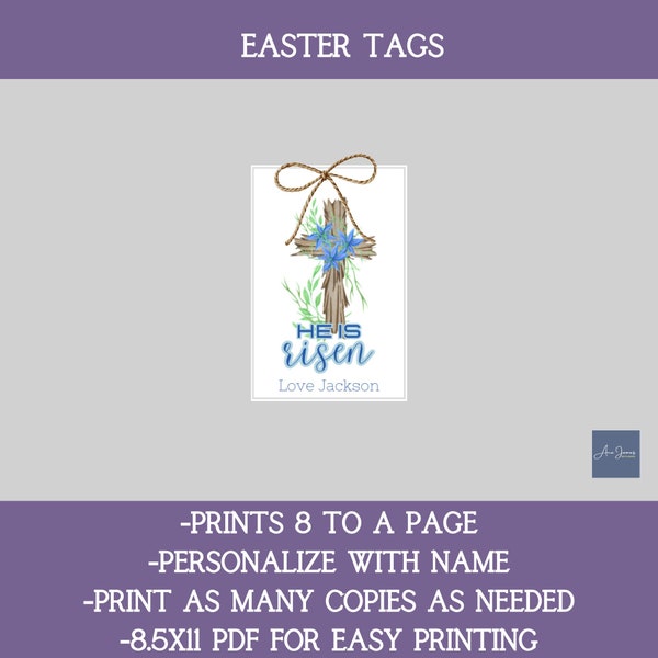 Easter Gift Tags Basket Tags Easter Christian Tag He Is Risen Easter Blessings Tag Printable Floral Cross Tag Catholic Tag Easter Bunny Tag