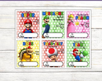 Kids Valentine | MARIO KART Valentine Cards | Valentine Day Cards | Video Game Cards | Super Mario Cards | Kids Valentines Tags To and From