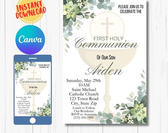 First Communion Invitation, 1st Holy Communion Invitation Template, Printable 1st Communion Invite, Editable Card, Editable Invite