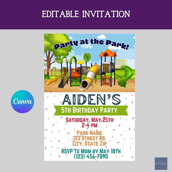 Playground Birthday Invitation Template Party In The Park Outdoor Birthday Invite Run Jump Slide Kids Birthday Invite Park Birthday Party