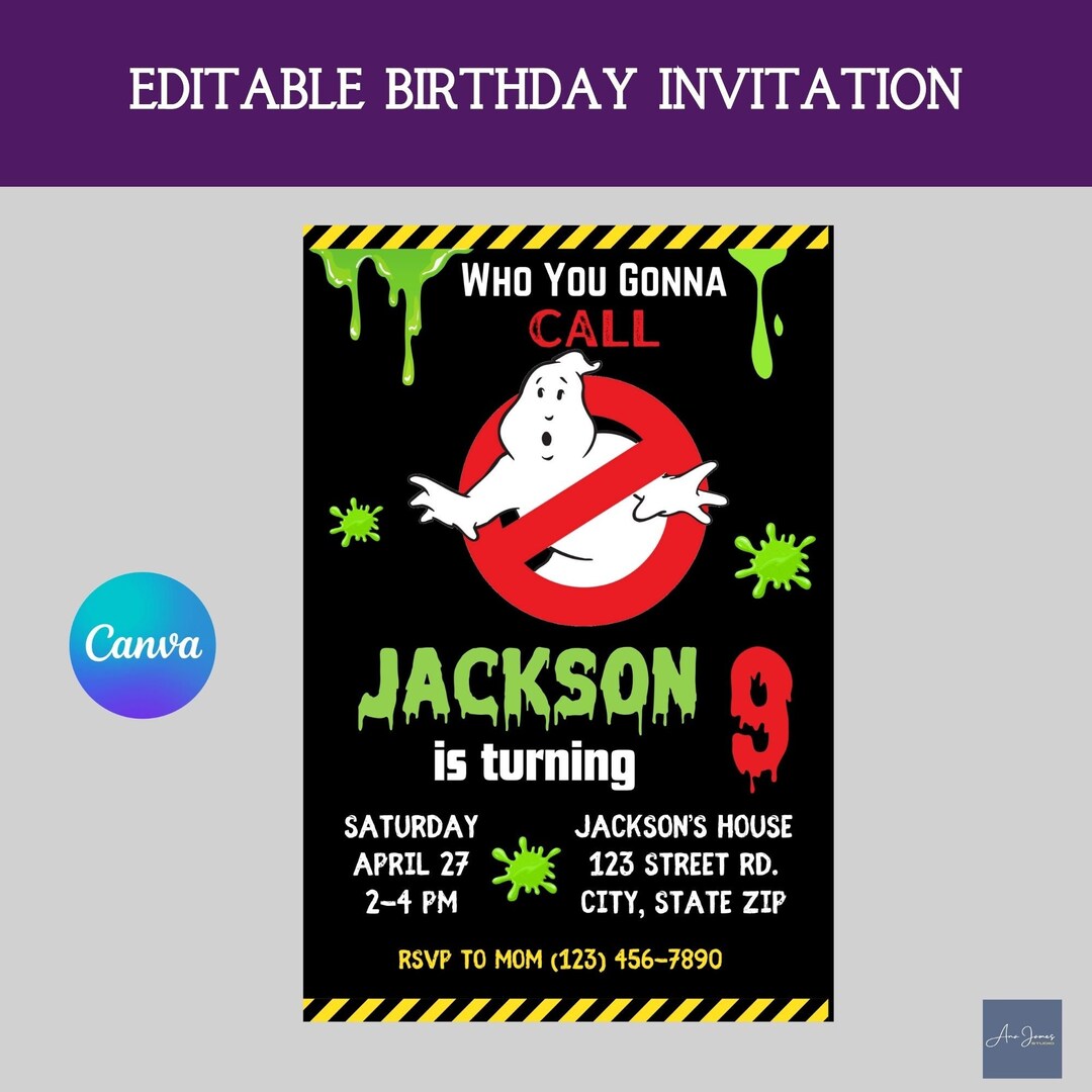 Ghostbusters Birthday Invitation, Ectomobile, Slimer, Boys Birthday ...