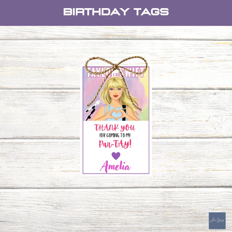 Printable Birthday Party Favor Tag, Taylor Swift Birthday, Eras Birthday Party Favor, Taylor Swift Thank You, Swiftie, In My Birthday Era image 2