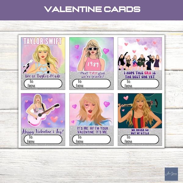 Swiftie Valentine Cards, Taylor Valentines, Printable Classroom Valentine's Day Cards, Eras Tour Valentine Tags, Tayvis, In My Valentine Era