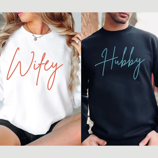 Wifey and Hubby Sweatshirts, Wedding sweatshirts, Honeymoon Shirts,Wife and Hubs sweatshirts, Just Married Shirt,Matching Couple sweatshirts