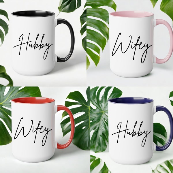 Hubby and Wifey mugs, matching mugs, matching Hubby Wifey,11 oz 15 oz mug, gift for couple, anniversary mugs, wedding gifts, wedding mug set