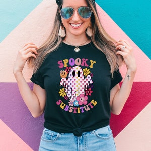 Spooky Substitute Teacher shirts, retro ghost Substitute shirt, Halloween Substitute teacher tshirt, Fall Substitute shirts, back to school